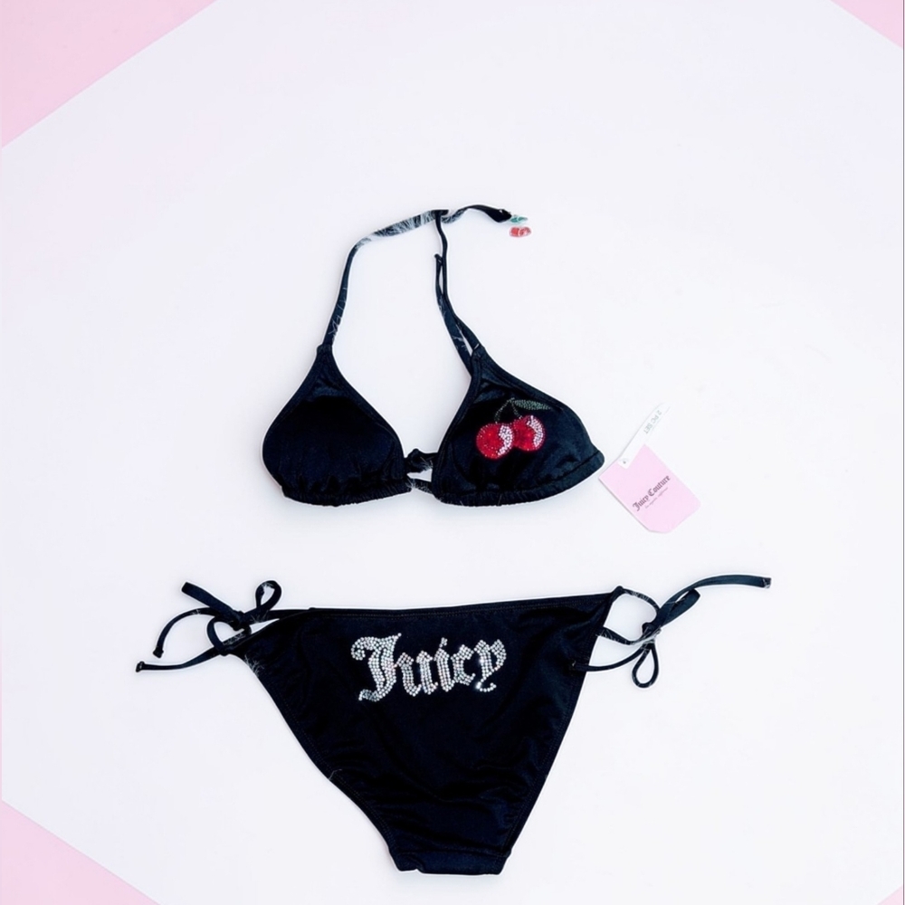Juicy Couture Black Bikini with Cherry Detail - Size XL